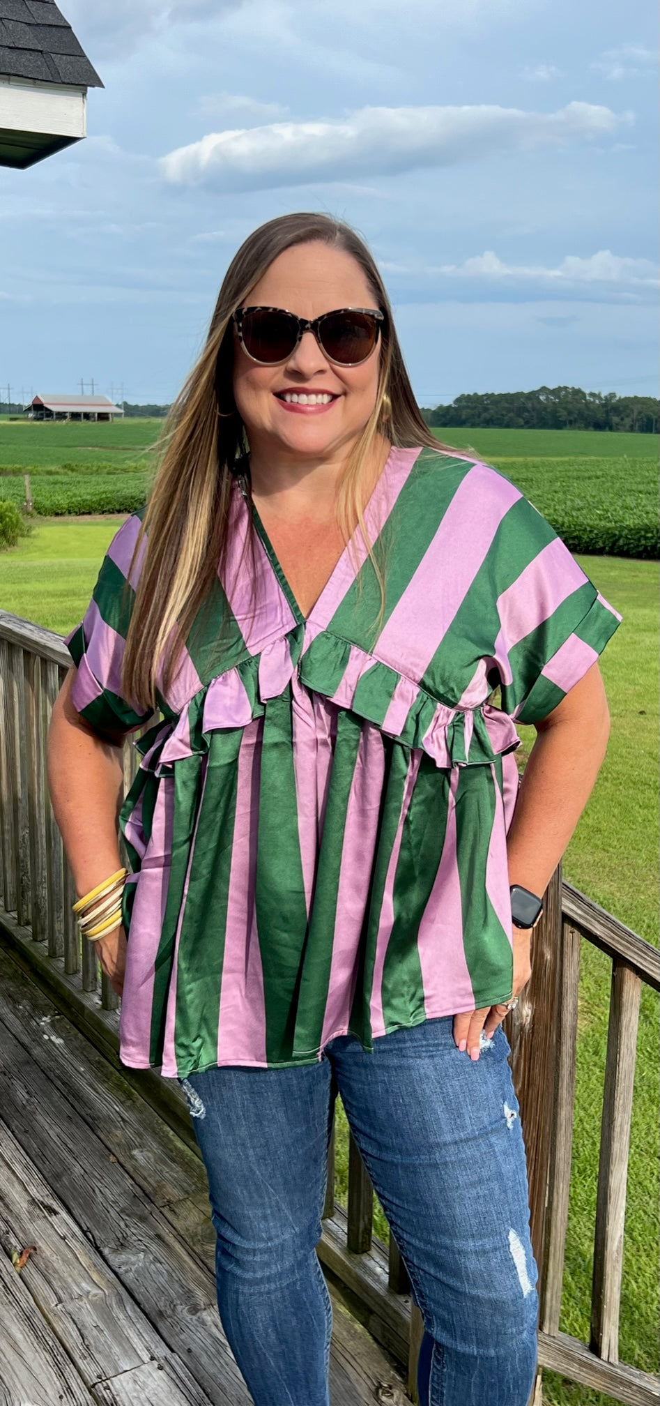 Purple And Green Stripe Top