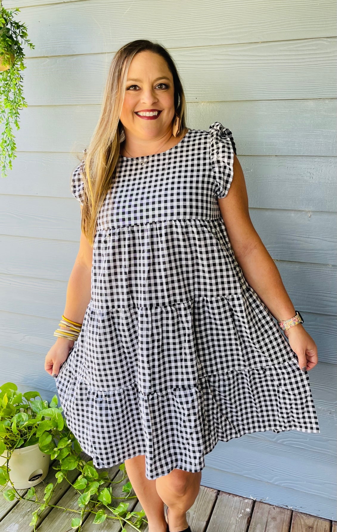 Black Plaid Ruffled Mini Dress