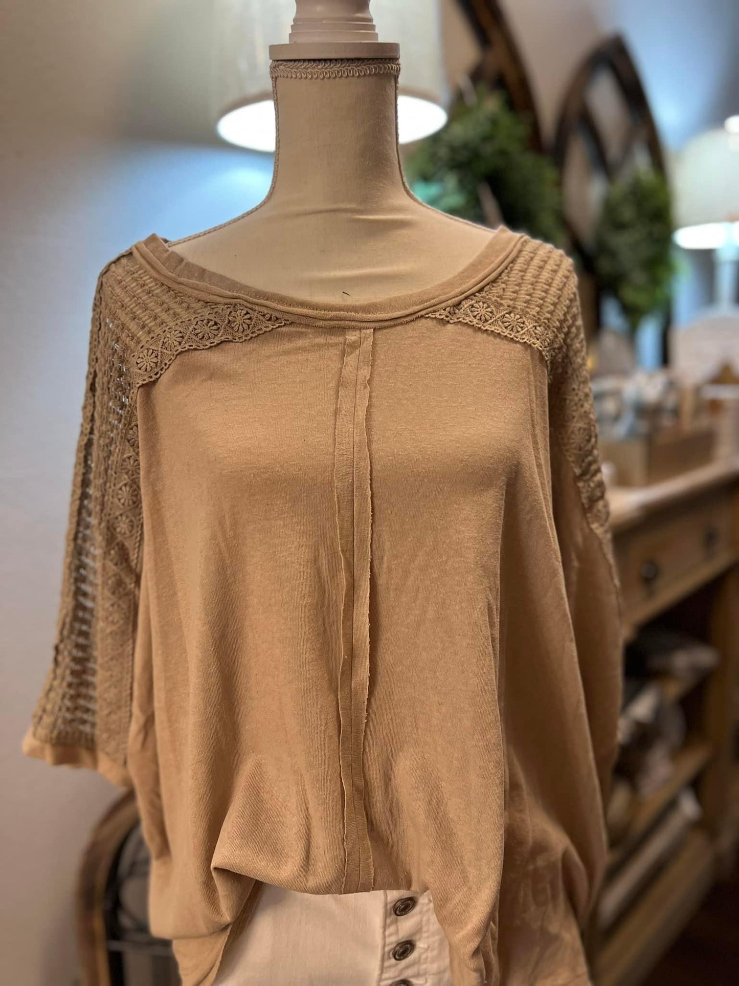 Mocha Knit Tunic w/ crochet sleeves