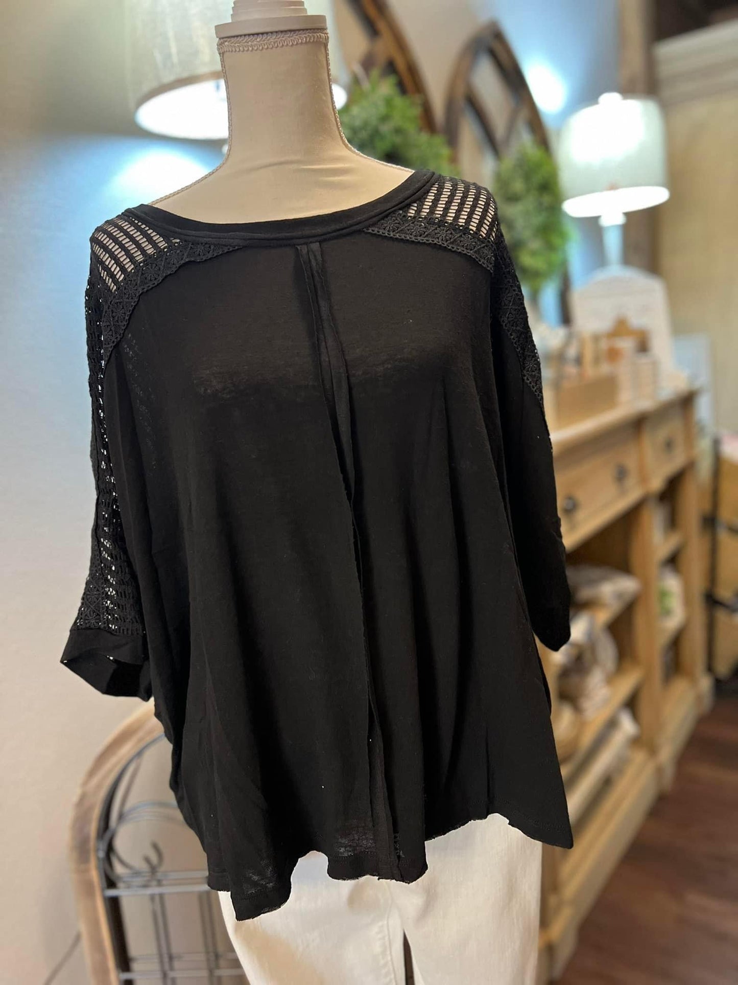 Black Knit Tunic w/ crochet sleeves