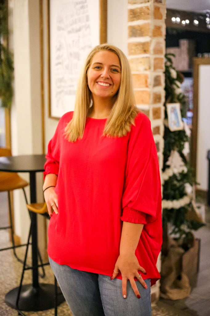 Fuchsia Top with smocked sleeves